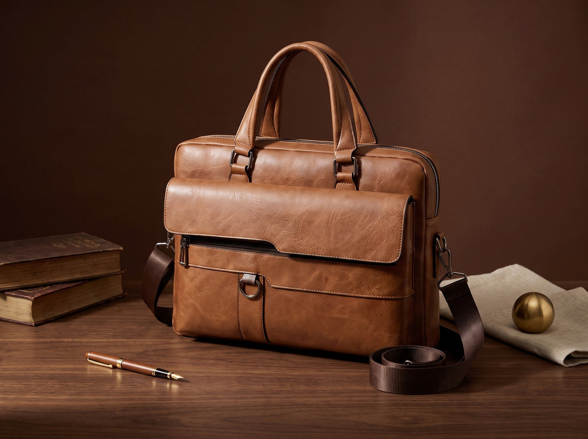Sacoche Le Bureau marron posée sur un bureau — MAREN