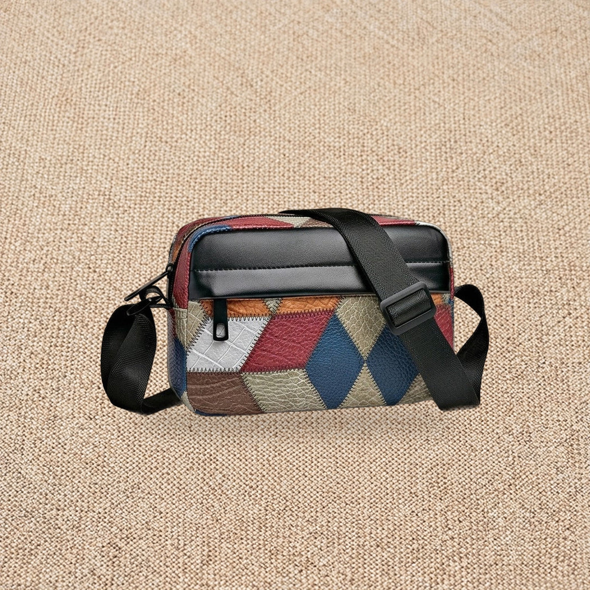 Petite sacoche bandoulière homme business — Le Minimal, coloris Motif diamant, vue de face
