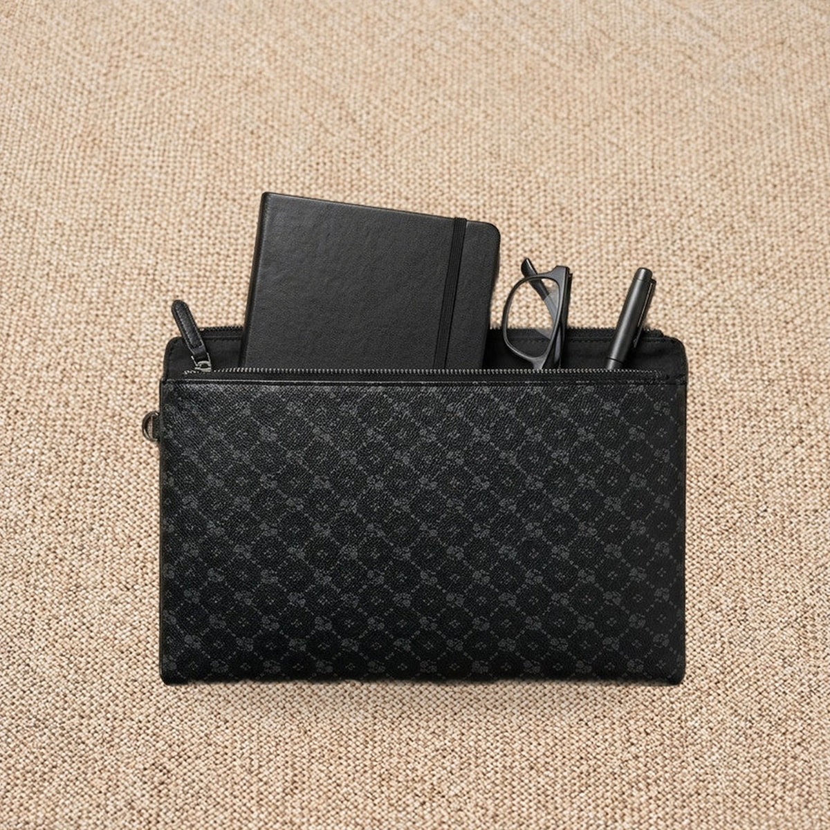 Pochette plate homme en polyester, sacoche messager — La Pochette, coloris Noir, intérieur