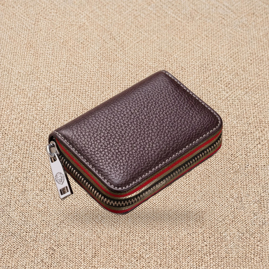 Porte-cartes homme cuir zippé RFID — Le Cardinal, coloris Café
