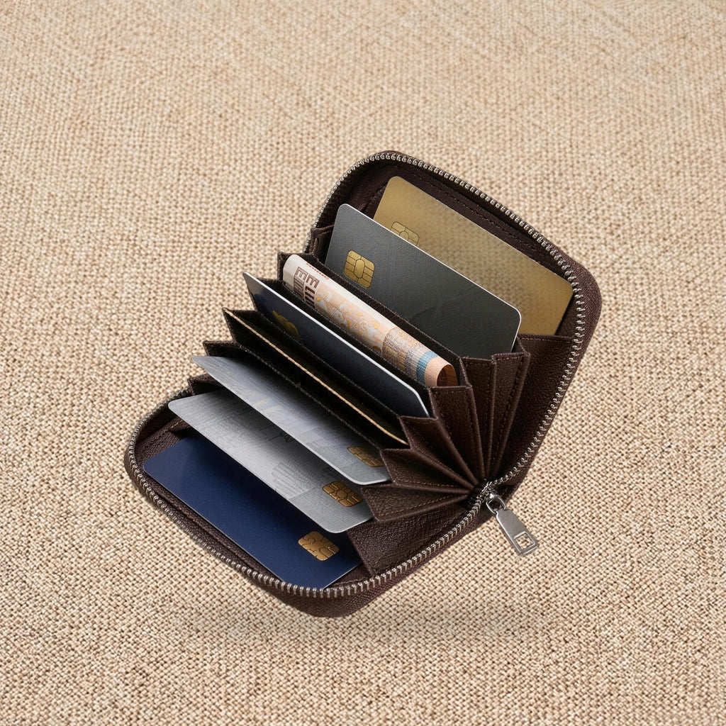 Porte-cartes homme cuir zippé RFID — Le Cardinal, coloris Café, intérieur