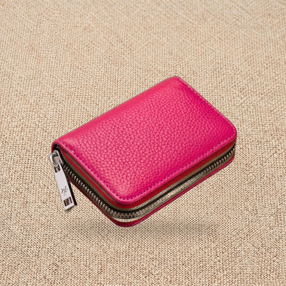 Porte-cartes homme cuir zippé RFID — Le Cardinal, coloris Rose