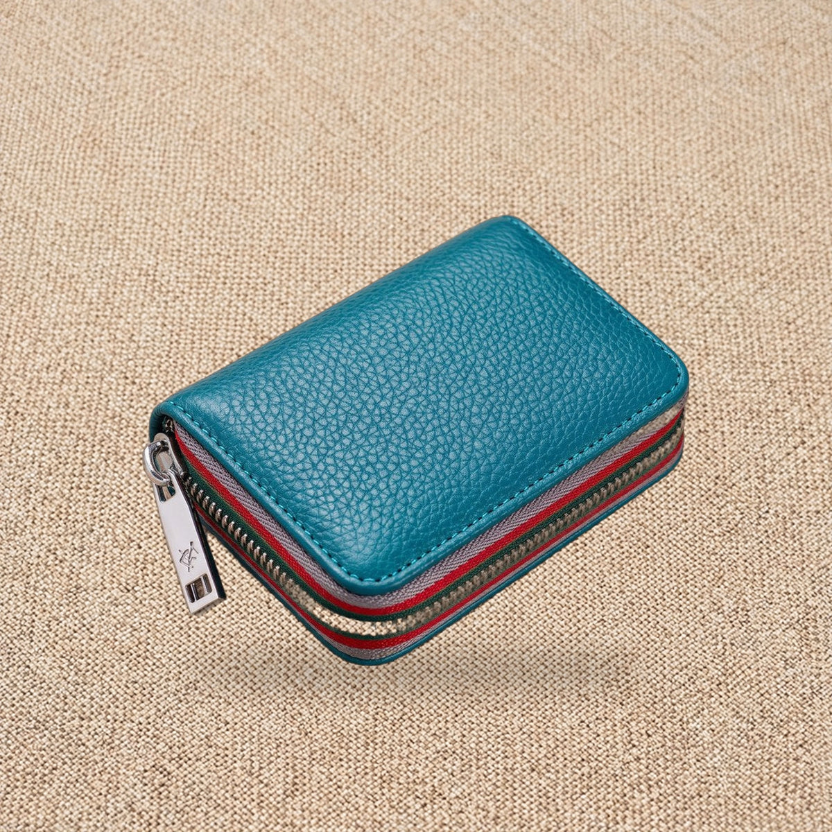 Porte-cartes homme cuir zippé RFID — Le Cardinal, coloris Bleu océan