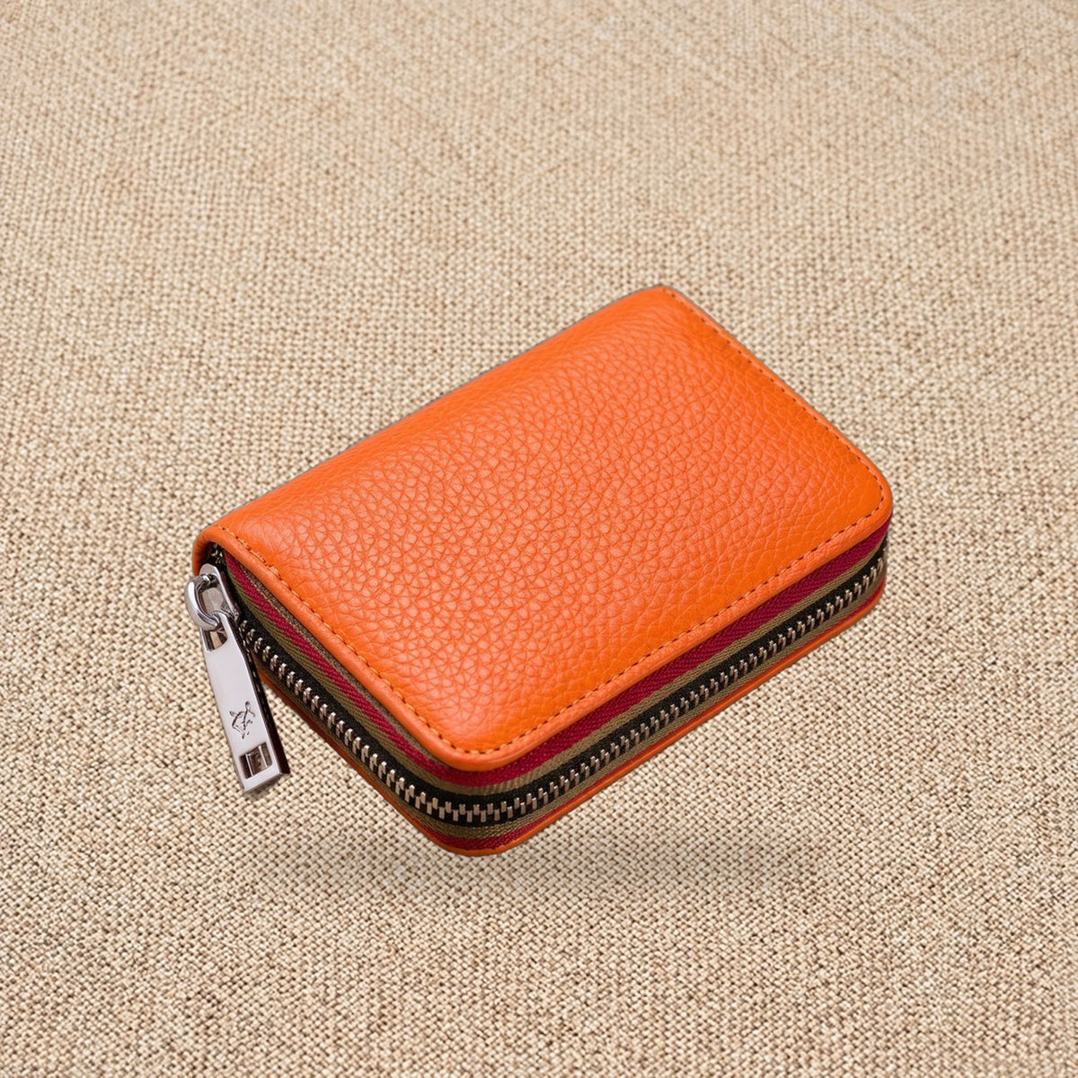 Porte-cartes homme cuir zippé RFID — Le Cardinal, coloris Orange