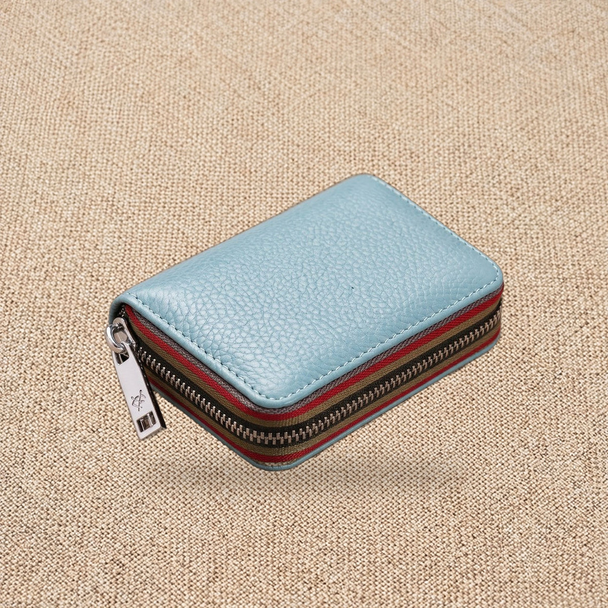 Porte-cartes homme cuir zippé RFID — Le Cardinal, coloris Bleu clair