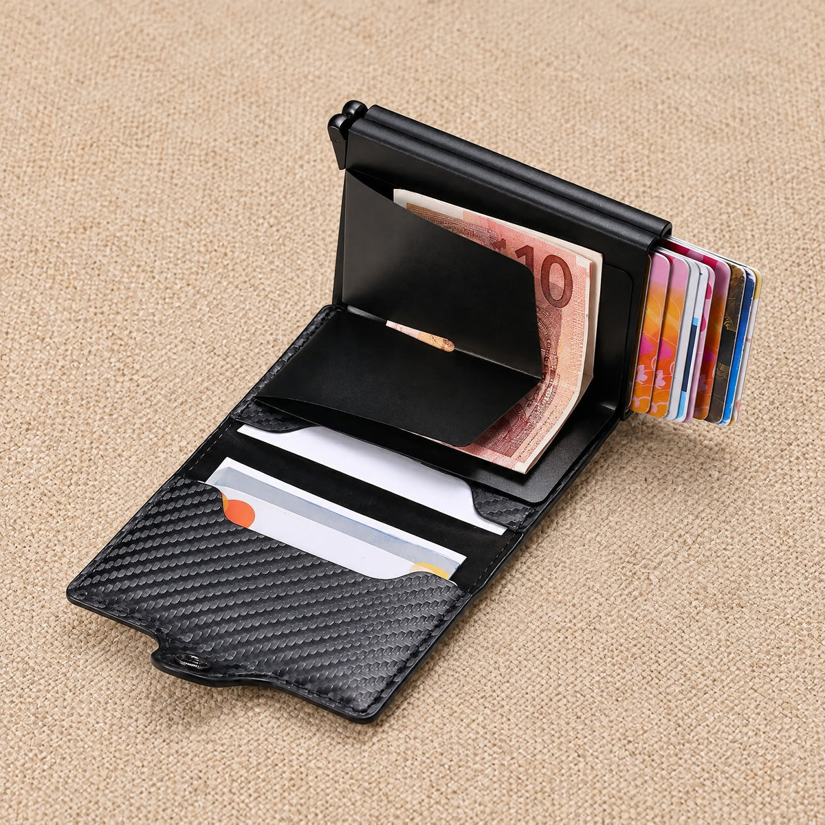 Porte-cartes RFID effet carbone, pince à billets — Le Carbone Signature, coloris Effet carbone, intérieur
