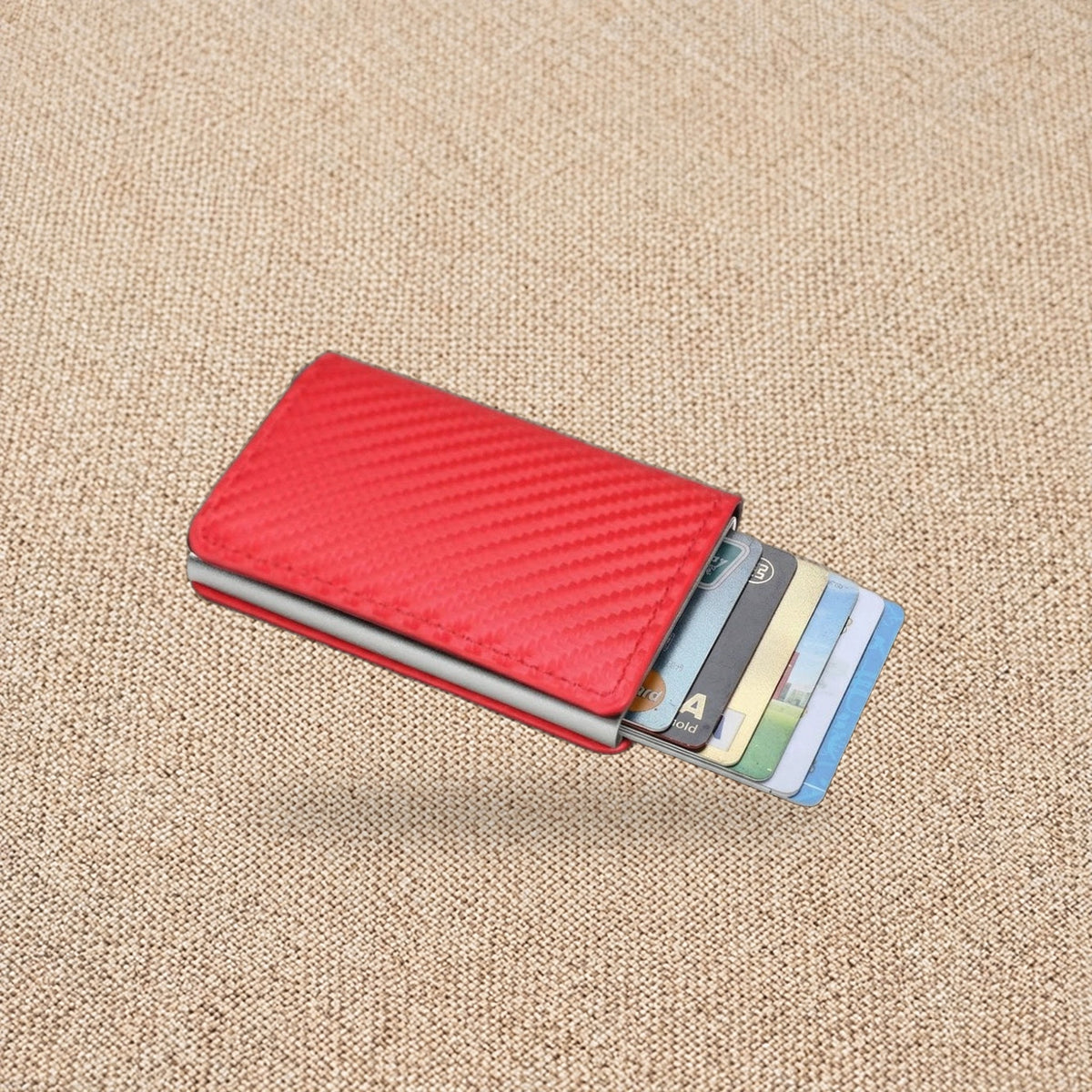 Porte-cartes RFID effet carbone, éjection en éventail — Le Carbone, coloris Carbone rouge