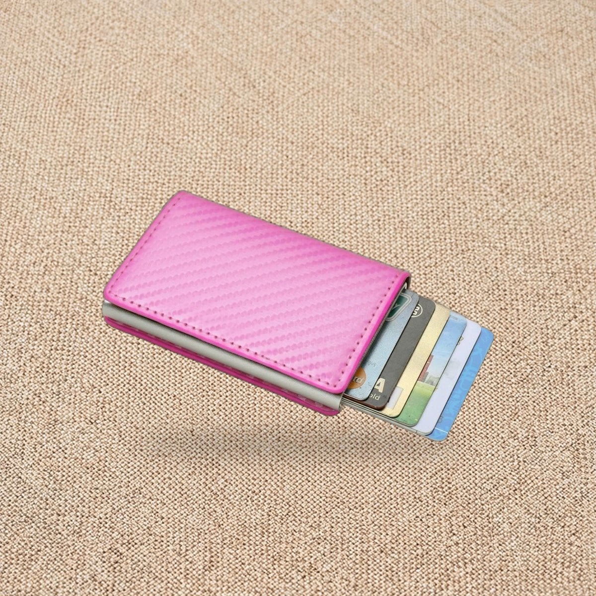 Porte-cartes RFID effet carbone, éjection en éventail — Le Carbone, coloris Rose
