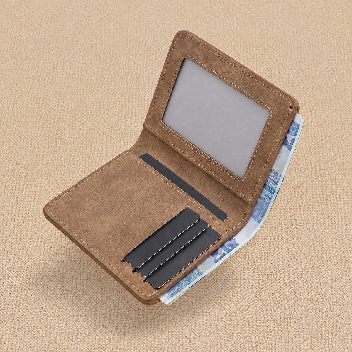 Portefeuille homme en simili cuir, porte-cartes — Le Classique, coloris Marron, intérieur