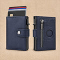 Portefeuille porte-cartes effet carbone, compartiment billets — Le Slim, coloris Bleu, face et dos