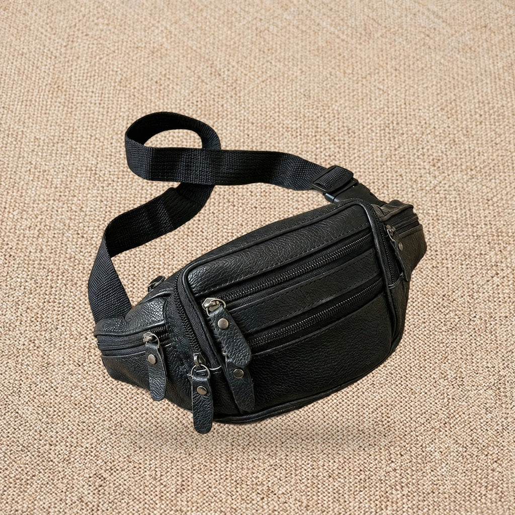 Sac banane cuir homme, ceinture et bandoulière — Le Cargo, coloris Noir, vue de face