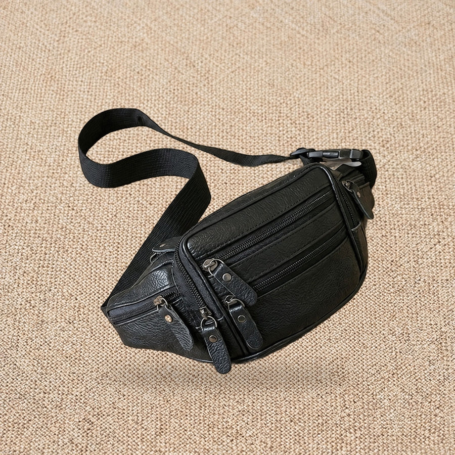 Sac banane cuir homme, ceinture et bandoulière — Le Cargo, coloris Noir, vue de profil
