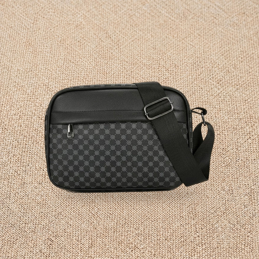 Sacoche bandoulière homme business légère — Le Cadre, coloris Noir façade damier, vue de face