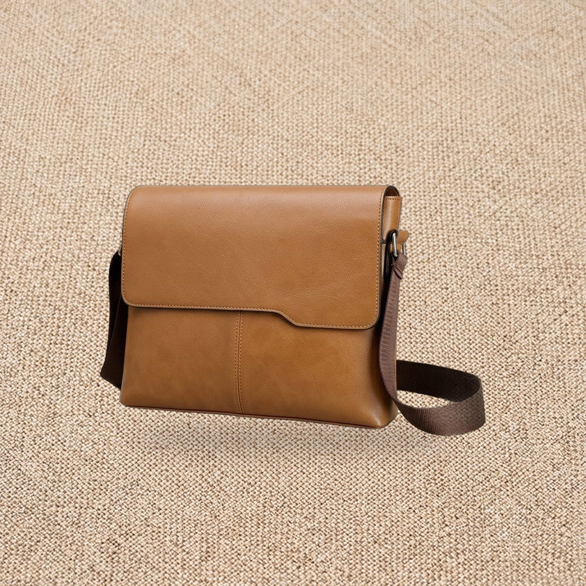 Sacoche bandoulière pour tablette — Le Nomade, coloris Marron camel, vue de face