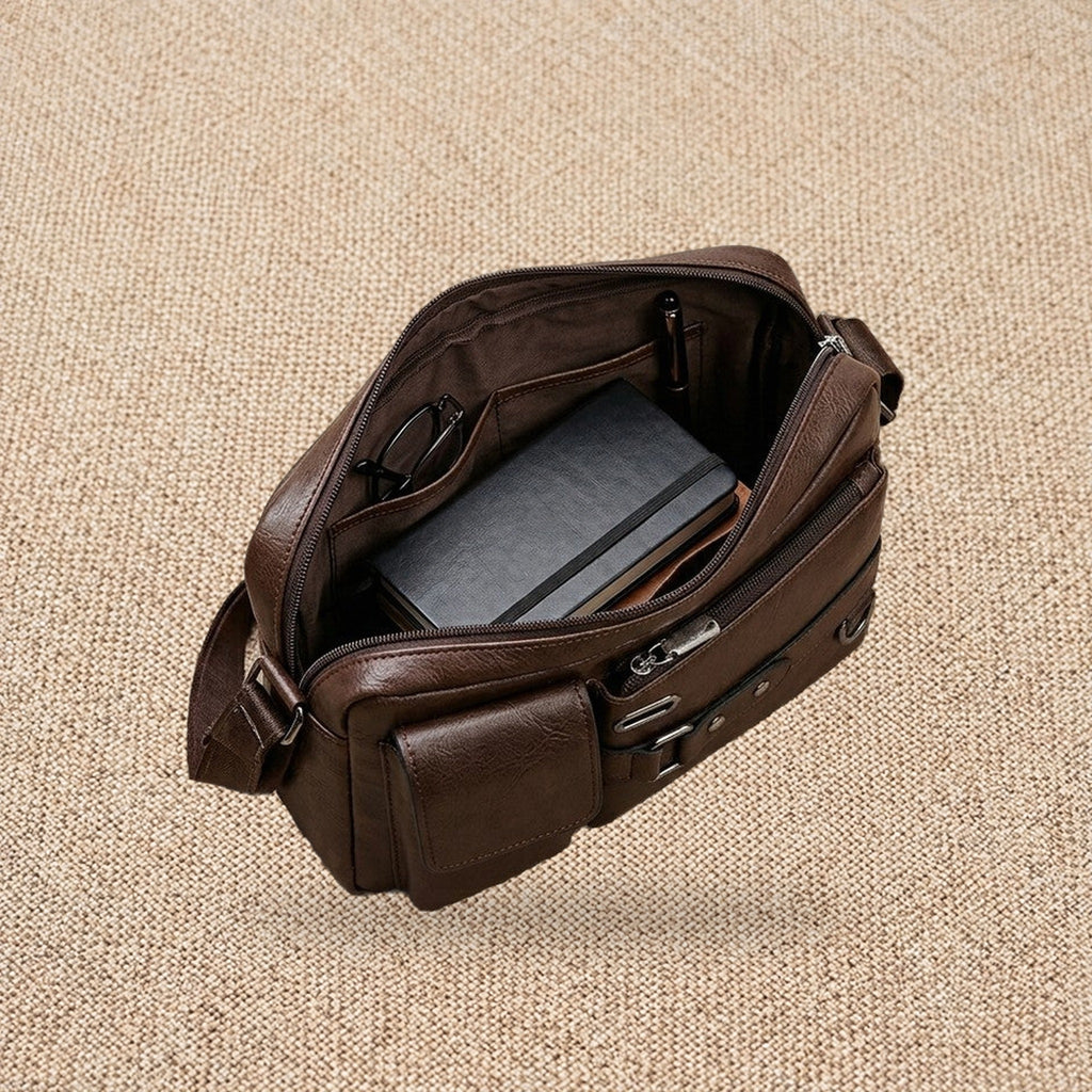 Sacoche messager homme rétro déperlante — Le Déperlant, coloris Marron, intérieur