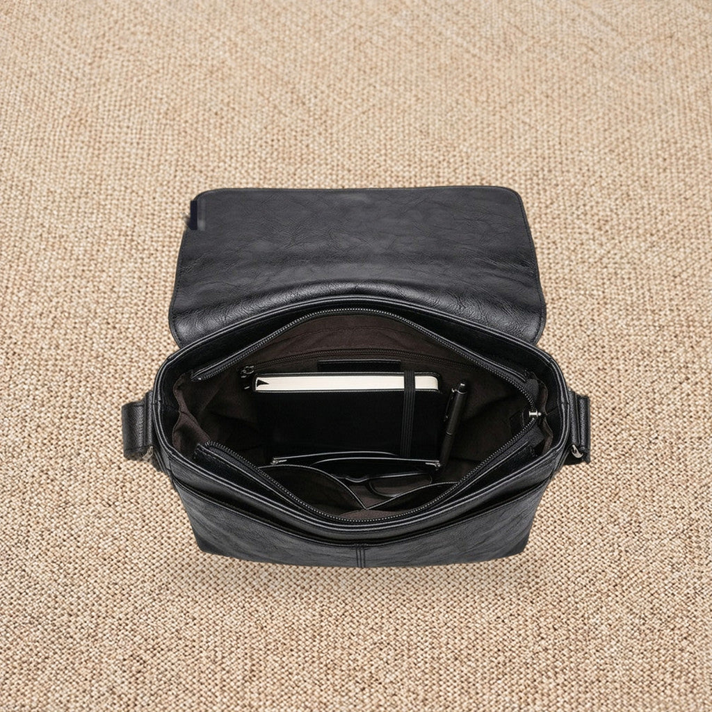 Sacoche messager homme, finition vintage — Le Rustique, coloris Noir, intérieur